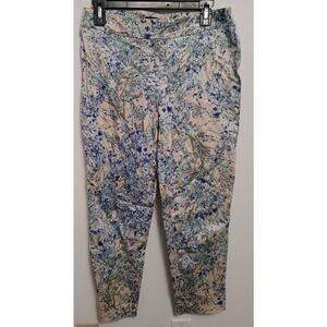 Talbots size 2 Pants Blue Khaki Print Flat Front Ankle Cropped Preppy Stretch